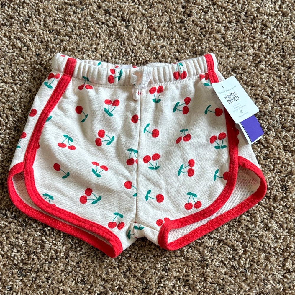 Grayson Mini Cherry Print Shorts with Red Trim Baby Girl Size 18 months